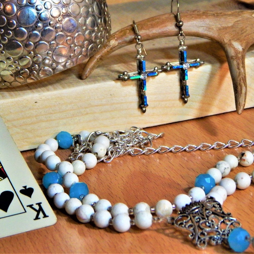 Free Spirit Tiered Necklace Bracelet Cross Earring Lot